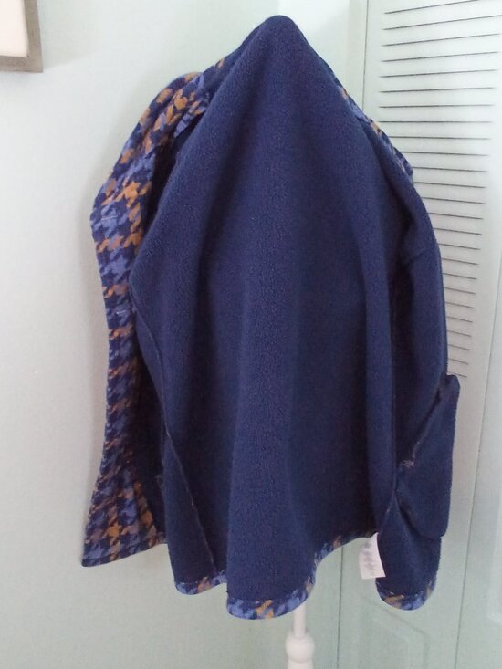 D&CO. QVC XL DOUBLE BREASTED HOUNDSTOOTH SHERPA NAVY COZY WARM POCKETS BUTTONS - Picture 7 of 10